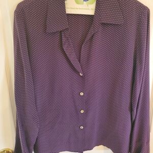 Tahari Purple Polka Dot Blouse